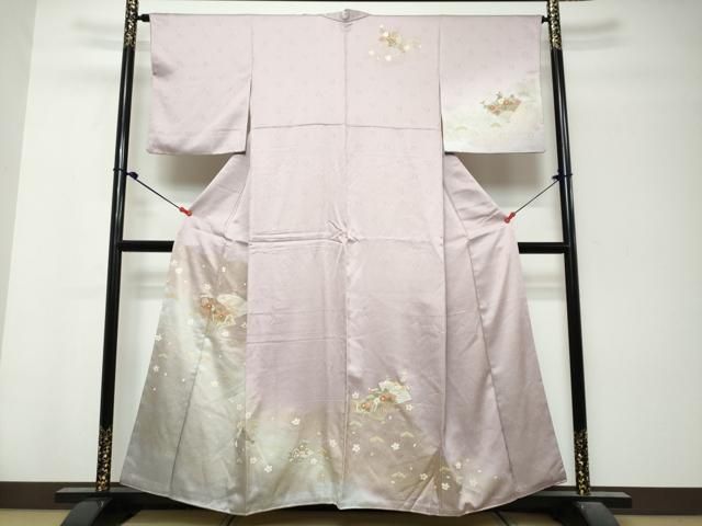 平和屋着物●訪問着　流水扇面草花文　金彩　正絹　逸品　DABK0990ud