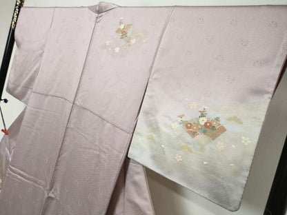 平和屋着物●訪問着　流水扇面草花文　金彩　正絹　逸品　DABK0990ud