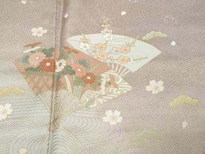 平和屋着物●訪問着　流水扇面草花文　金彩　正絹　逸品　DABK0990ud