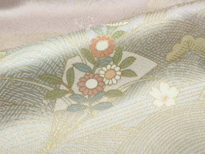 平和屋着物●訪問着　流水扇面草花文　金彩　正絹　逸品　DABK0990ud