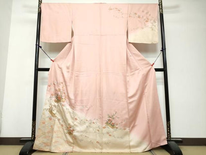 平和屋着物●訪問着　草花筏文　暈し染め　金彩　正絹　逸品　DABK0992ud