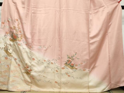 平和屋着物●訪問着　草花筏文　暈し染め　金彩　正絹　逸品　DABK0992ud