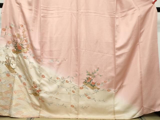平和屋着物●訪問着　草花筏文　暈し染め　金彩　正絹　逸品　DABK0992ud