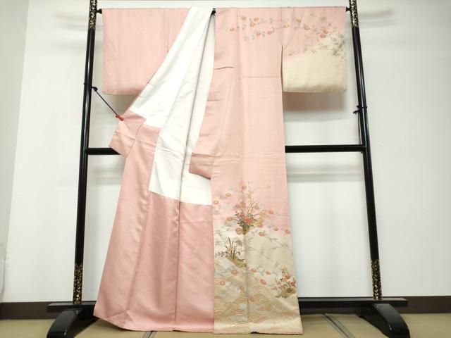 平和屋着物●訪問着　草花筏文　暈し染め　金彩　正絹　逸品　DABK0992ud