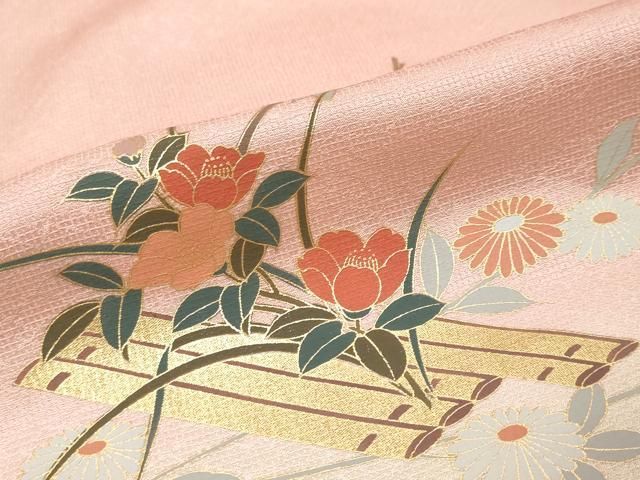 平和屋着物●訪問着　草花筏文　暈し染め　金彩　正絹　逸品　DABK0992ud