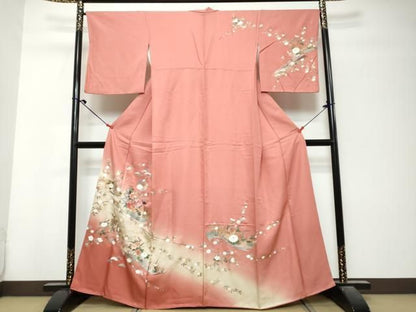 平和屋着物●訪問着　刺繍　雪輪草花文　暈し染め　金彩　正絹　逸品　DABK0993ud