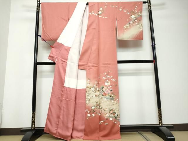 平和屋着物●訪問着　刺繍　雪輪草花文　暈し染め　金彩　正絹　逸品　DABK0993ud