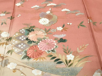平和屋着物●訪問着　刺繍　雪輪草花文　暈し染め　金彩　正絹　逸品　DABK0993ud
