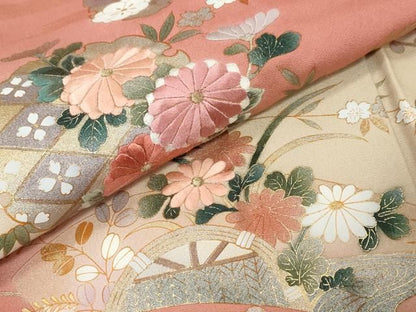 平和屋着物●訪問着　刺繍　雪輪草花文　暈し染め　金彩　正絹　逸品　DABK0993ud