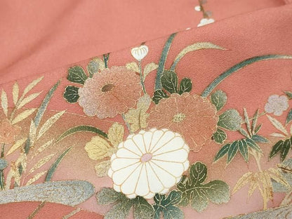 平和屋着物●訪問着　刺繍　雪輪草花文　暈し染め　金彩　正絹　逸品　DABK0993ud