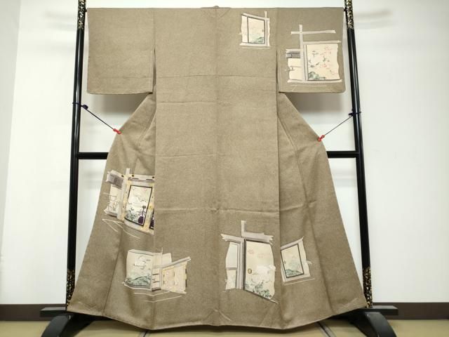 平和屋着物●訪問着　屏風草花文　金彩　正絹　逸品　未使用　DABK0994ud