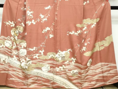 平和屋着物●訪問着　駒刺繍　渡橋風景草花文　金彩　ますいわ屋扱い　正絹　逸品　DABK0995ud