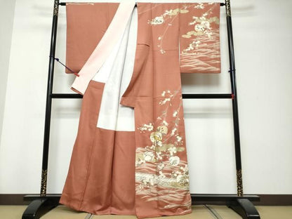 平和屋着物●訪問着　駒刺繍　渡橋風景草花文　金彩　ますいわ屋扱い　正絹　逸品　DABK0995ud