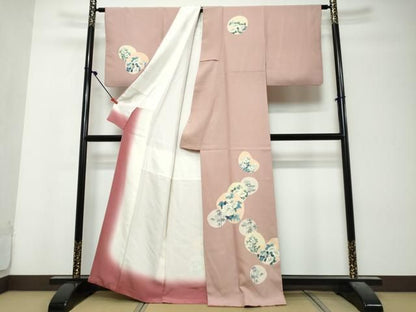 平和屋着物●訪問着　刺繍　草花丸文　金糸　正絹　逸品　DABK0997ud