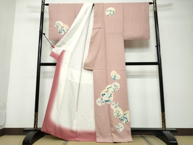 平和屋着物●訪問着　刺繍　草花丸文　金糸　正絹　逸品　DABK0997ud