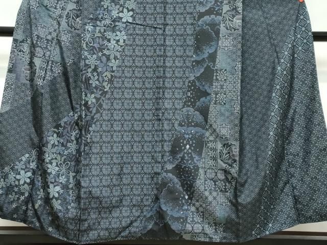 平和屋着物●本場縞大島紬　訪問着　染大島　吉祥花鳥文　正絹　逸品　DABK0998ud