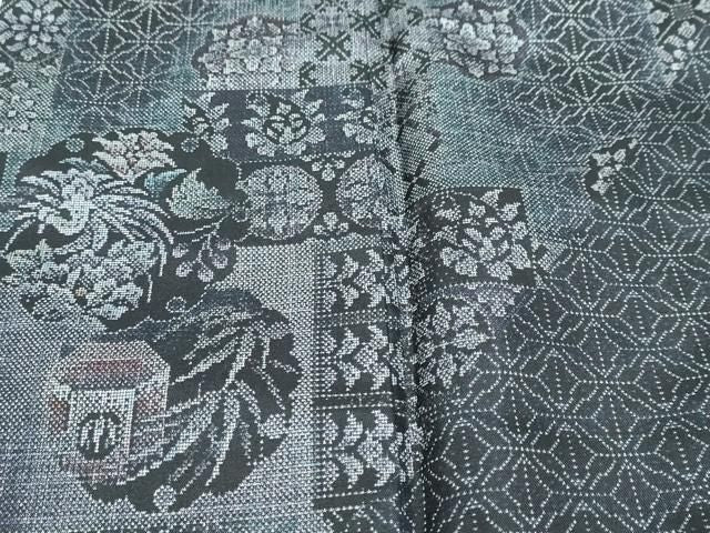 平和屋着物●本場縞大島紬　訪問着　染大島　吉祥花鳥文　正絹　逸品　DABK0998ud