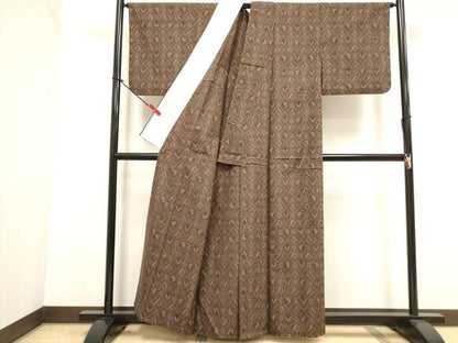 平和屋着物▽上質な紬　単衣　菱文　正絹　逸品　DABK1005cd
