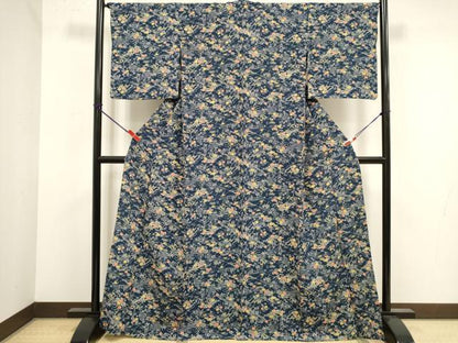 平和屋着物▽上質な小紋　単衣　型染め　松皮菱花文　正絹　逸品　DABK1011cd