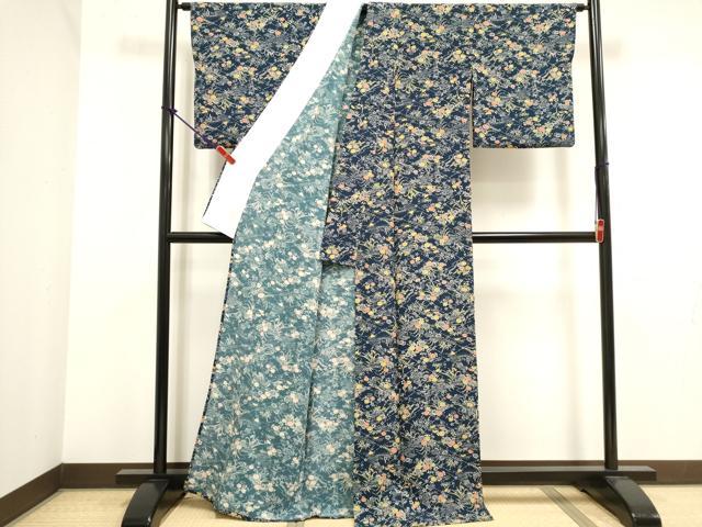 平和屋着物▽上質な小紋　単衣　型染め　松皮菱花文　正絹　逸品　DABK1011cd