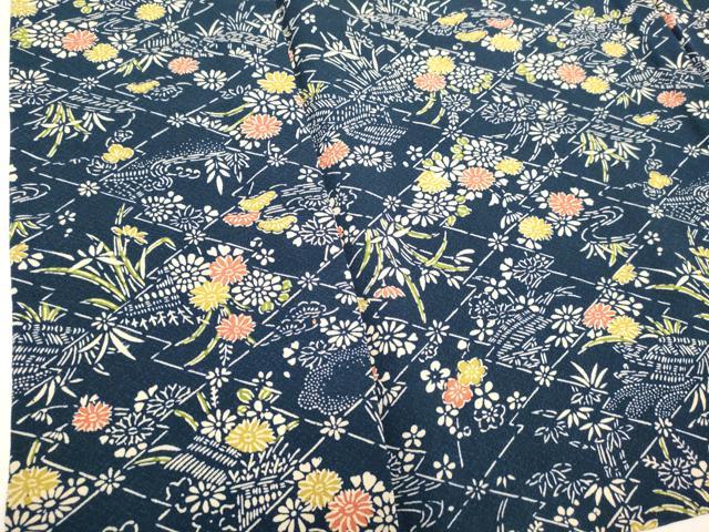 平和屋着物▽上質な小紋　単衣　型染め　松皮菱花文　正絹　逸品　DABK1011cd