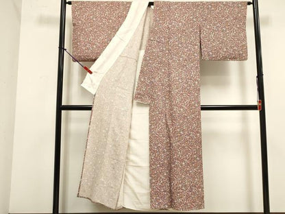 平和屋着物▽上質な小紋　単衣　草花文　正絹　逸品　DABK1014cd
