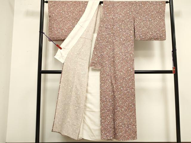 平和屋着物▽上質な小紋　単衣　草花文　正絹　逸品　DABK1014cd