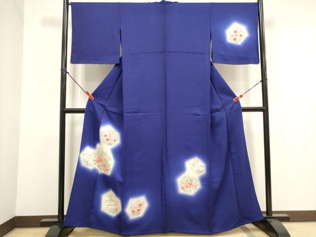 平和屋着物▽訪問着　単衣　手描き　亀甲花文　暈し染め　正絹　逸品　DABK1022cd