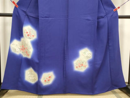 平和屋着物▽訪問着　単衣　手描き　亀甲花文　暈し染め　正絹　逸品　DABK1022cd