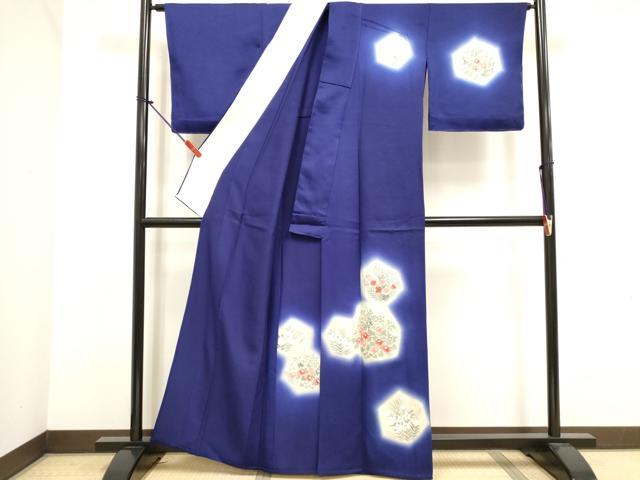 平和屋着物▽訪問着　単衣　手描き　亀甲花文　暈し染め　正絹　逸品　DABK1022cd