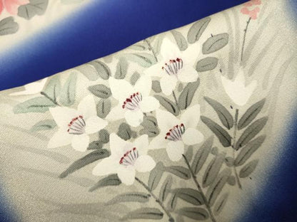 平和屋着物▽訪問着　単衣　手描き　亀甲花文　暈し染め　正絹　逸品　DABK1022cd