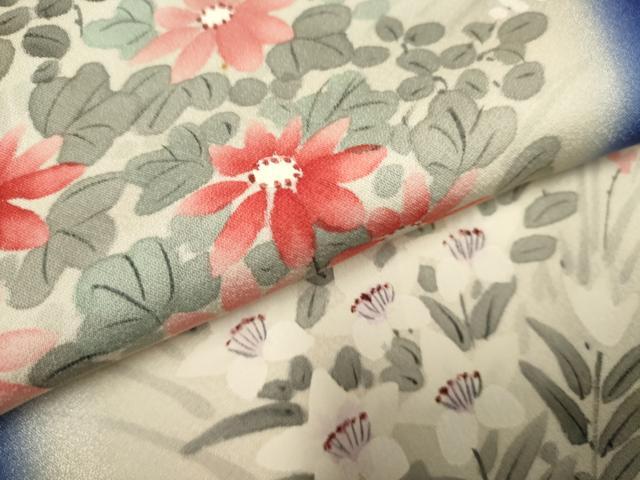 平和屋着物▽訪問着　単衣　手描き　亀甲花文　暈し染め　正絹　逸品　DABK1022cd