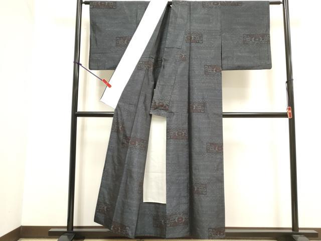 平和屋着物▽本場大島紬　単衣　横段花文　正絹　逸品　DABK1023cd