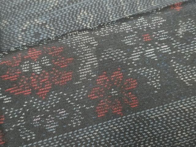 平和屋着物▽本場大島紬　単衣　横段花文　正絹　逸品　DABK1023cd