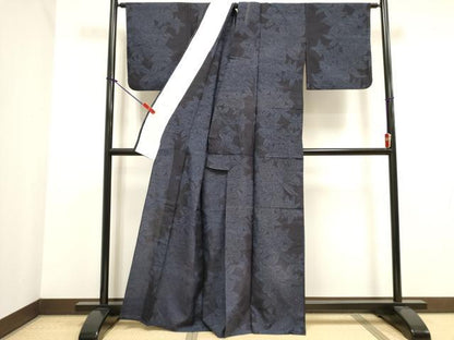 平和屋着物▽結城紬　単衣　草葉文　正絹　逸品　DABK1026cd