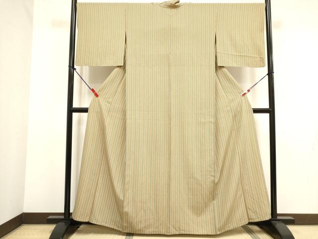 平和屋着物▽上質な小紋　単衣　縞　正絹　逸品　DABK1027cd