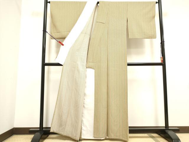 平和屋着物▽上質な小紋　単衣　縞　正絹　逸品　DABK1027cd