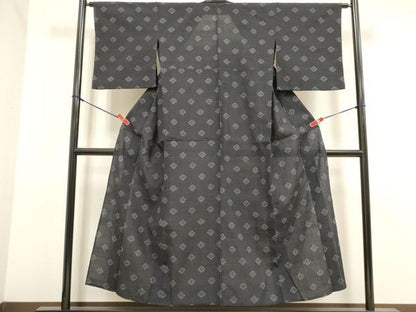 平和屋着物▽上質なお召　単衣　菱文　正絹　逸品　DABK1028cd