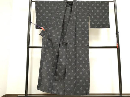 平和屋着物▽上質なお召　単衣　菱文　正絹　逸品　DABK1028cd