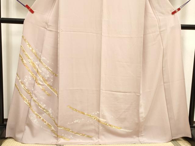 平和屋着物▽訪問着　単衣　駒刺繍　流水花文　金彩　ロング丈　正絹　逸品　DABK1032cd
