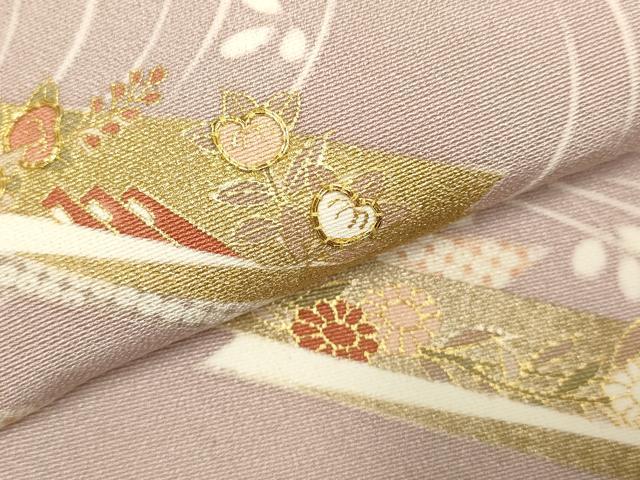平和屋着物▽訪問着　単衣　駒刺繍　流水花文　金彩　ロング丈　正絹　逸品　DABK1032cd