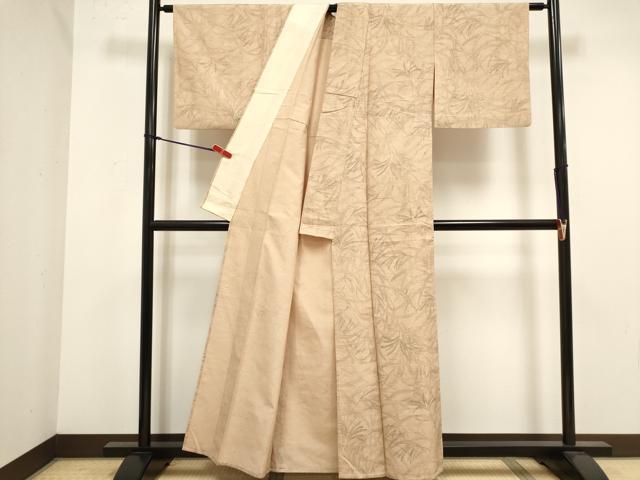 平和屋着物▽上質な小紋　単衣　紬地　草葉文　正絹　逸品　DABK1035cd