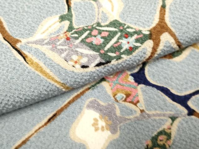 平和屋着物▽上質な小紋　単衣　枝花文　鬼しぼ縮緬　正絹　逸品　DABK1037cd