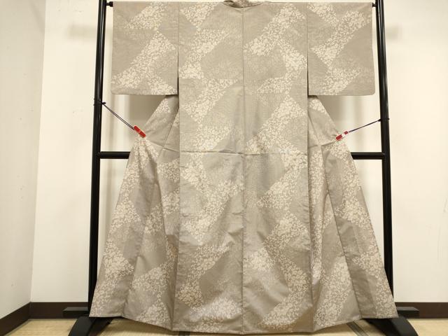 平和屋着物▽上質な紬　単衣　花唐草文　正絹　逸品　DABK1039cd