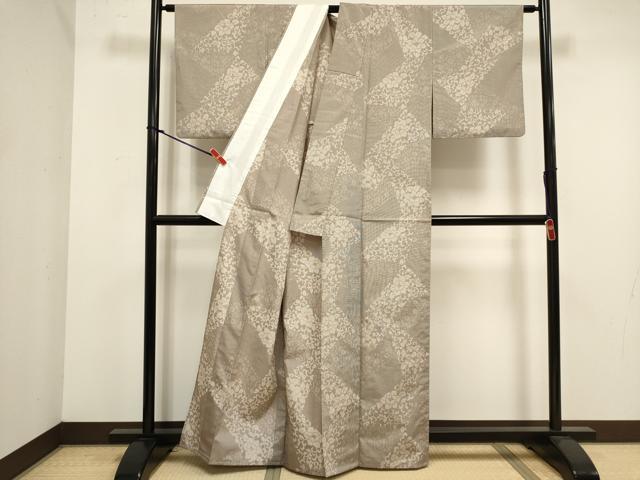 平和屋着物▽上質な紬　単衣　花唐草文　正絹　逸品　DABK1039cd