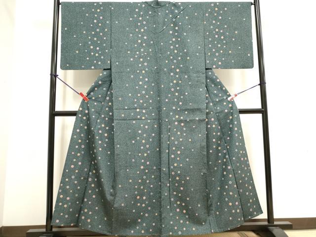 平和屋着物▽上質な小紋　単衣　紬地　丸文　正絹　逸品　DABK1044cd