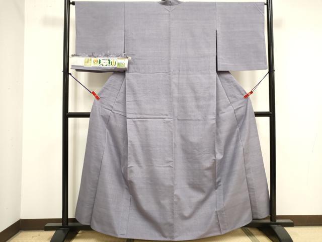平和屋着物▽結城紬　単衣　手織　藤色　証紙付き　正絹　逸品　DABK1049cd