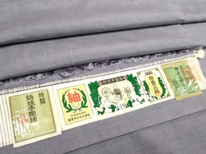 平和屋着物▽結城紬　単衣　手織　藤色　証紙付き　正絹　逸品　DABK1049cd