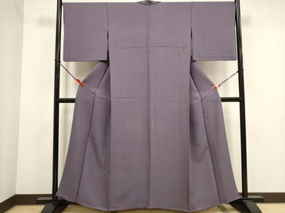 平和屋着物▽上質な色無地　単衣　鳩羽色　正絹　逸品　DABK1052cd