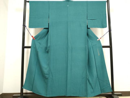 平和屋着物▽上質な色無地　単衣　作家物　幻の染　岩石染　青緑色　正絹　逸品　DABK1055cd